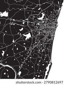 Chennai India Vector Map, Detailed City Street Map Black and White Minimalist Line Art