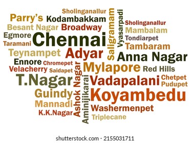Chennai Neighborhood Names Word clod vector illustration