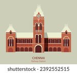 Chennai Railway Station vector flat India