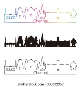 Chennai skyline linear style with rainbow in editable vector file