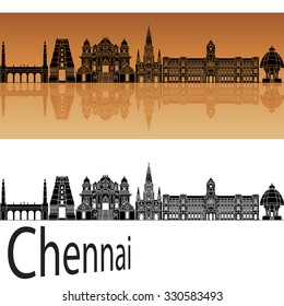 Chennai skyline in orange background in editable vector file