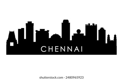 Silueta del horizonte de Chennai. Diseño de la ciudad de Chennai negro aislado sobre fondo blanco. 