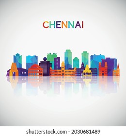 Chennai skyline silhouette in colorful geometric style. Symbol for your design. Vector illustration.