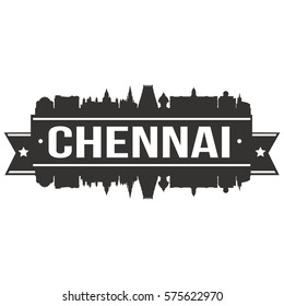 Chennai Skyline Stamp Silhouette City Vector Design Landmark Stencil.