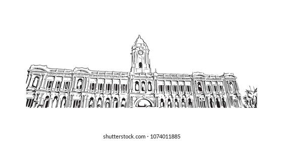 Chennai, state of Capital in Tamil Nadu, India. Hand drawn sketch illustration in vector.