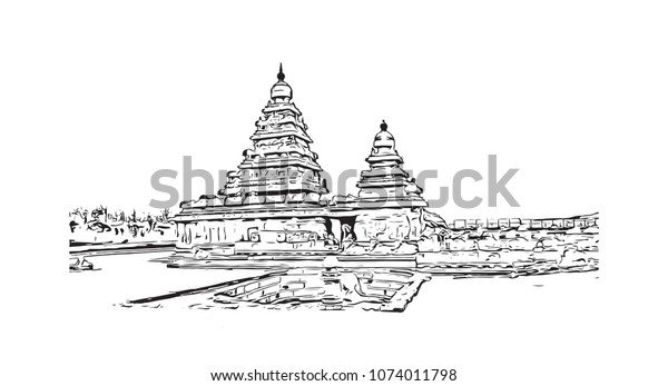 Chennai, state of Capital in\
Tamil Nadu, India. Hand drawn sketch illustration in\
vector.