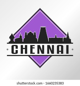 Chennai, Tamil Nadu, India Skyline Logo. Adventure Landscape Design Vector Illustration.