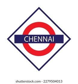 Cartel de nombres de los ferrocarriles unitarios de Chennai aislado en blanco