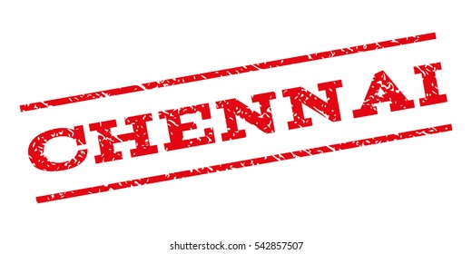 Chennai watermark stamp. Text tag between parallel lines with grunge design style. Rubber seal stamp with scratched texture. Vector red color ink imprint on a white background.