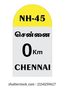 Chennai zero km Milestone vector illustration