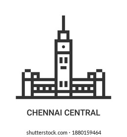 Chennai's Iconic Chennai Central Railway Station (
Puratchi Thalaivar Dr MGR Central Railway Station) - Line Icon