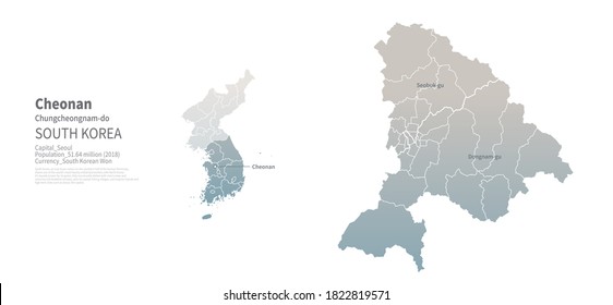 Cheonan map. Map by Administrative Region of Korea.