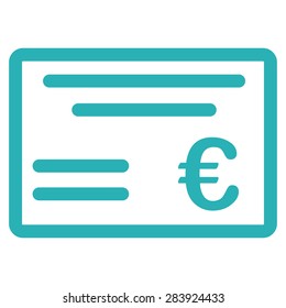 Cheque from BiColor Euro Banking Icon Set. Vector style: flat, cyan symbol, rounded angles, white background.