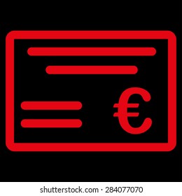 Cheque from BiColor Euro Banking Icon Set. Vector style: flat, red symbol, rounded angles, black background.