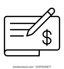 Cheque Book Icon with Small Booklet and Pen Nearby