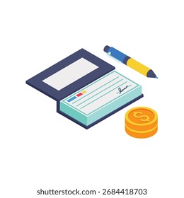 Cheque Book Isometric vector Illustration 