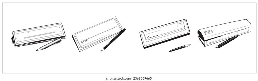 cheque book with pen outlined logo style vector elements pack