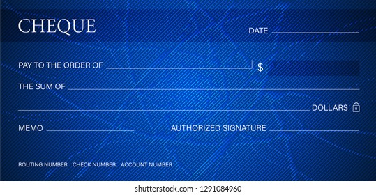 Cheque, Check (Chequebook template). Guilloche pattern with abstract line watermark. Background hi detailed for banknote, money design, currency, bank note, Voucher, Gift certificate, Money coupon