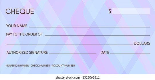 Cheque, Check (Chequebook template). Guilloche pattern with abstract pattern. Background for money design, currency, banknote, bank note, Voucher, Gift certificate, coupon