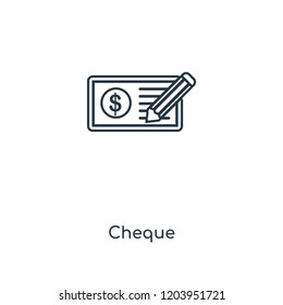 Cheque concept line icon. Linear Cheque concept outline symbol design. This simple element illustration can be used for web and mobile UI/UX.