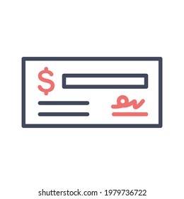 Cheque, contract, document, documentation, letter icon vector image. Can also be used for banking and finance. Suitable for use on web apps, mobile apps and print media.