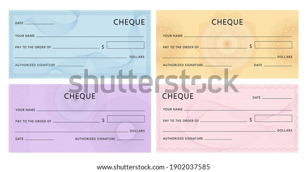 Cheque Guilloche Bank Chequebook Template Blank Stock Vector (Royalty ...