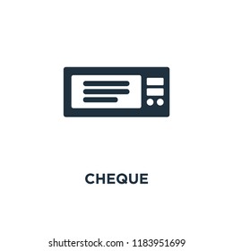 Cheque icon. Black filled vector illustration. Cheque symbol on white background. Can be used in web and mobile.