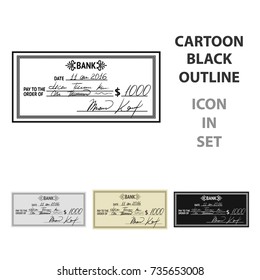Cheque icon in cartoon style isolated on white background. Money and finance symbol stock vector illustration.