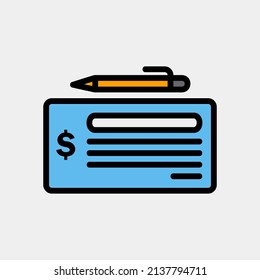 Cheque Icon In Filled Line Style About Currency, Use For Website Mobile App Presentation