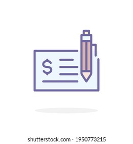 Cheque icon in filled outline style. For your design, logo. Vector illustration.
