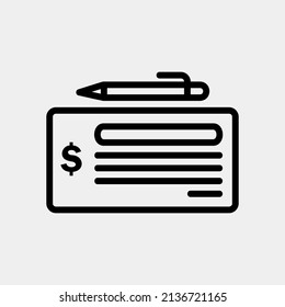 Cheque Icon In Line Style About Currency, Use For Website Mobile App Presentation