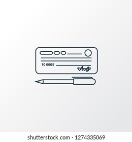 Cheque icon line symbol. Premium quality isolated checkbook element in trendy style.
