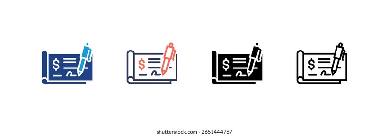 Cheque icon set multiple style collection