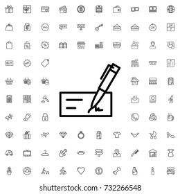 Cheque icon. set of outline shopping icons.