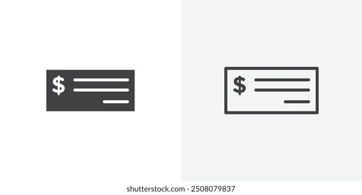 Cheque icon in solid and outlined style