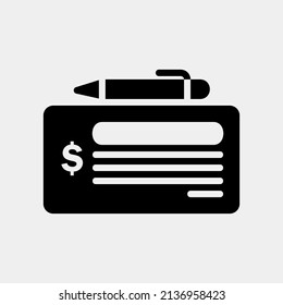 Cheque Icon In Solid Style About Currency, Use For Website Mobile App Presentation