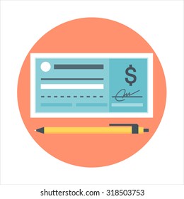 Tema ícone de cheque, estilo plano, colorido, ícone vetorial definido para gráficos de informações, sites, mídia móvel e impressa.