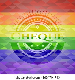 Auf mosaikem Hintergrund mit den Farben der LGBT-Flagge schauen