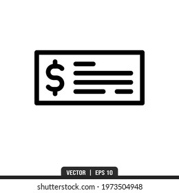 Cheque outline icon vector, illustration logo template in trendy style. Suitable for many purposes.