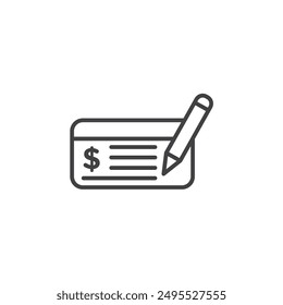 Cheque outlined icon isolated on white background