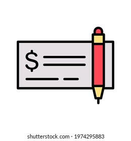 Cheque, payment, bank, finance icon vector image. Can also be used for shopping and ecommerce. Suitable for use on web apps, mobile apps and print media.