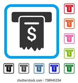 Cheque Payment icon. Flat grey pictogram symbol in a light blue rounded squared frame. Black, gray, green, blue, red, orange color versions of Cheque Payment vector.