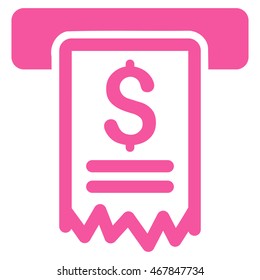 Cheque Payment icon. Vector style is flat iconic symbol with rounded angles, pink color, white background.