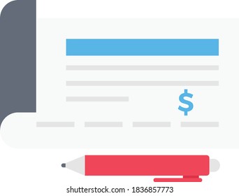 cheque vector flat color icon