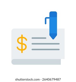 Cheque Vector Icon for Bank Transactions and Money Withdrawal. Paper check illustration, traditional payment design, finance symbol