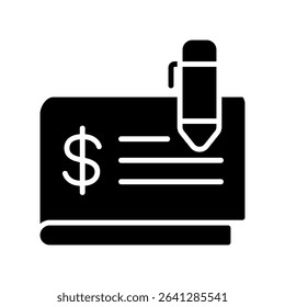 Cheque Vector Icon for Bank Transactions and Money Withdrawal. Paper check illustration, traditional payment design, finance symbol