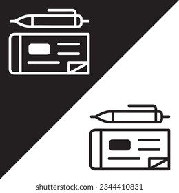 Cheque Vector Icon, Lineal style, isolated on Black and white Background.