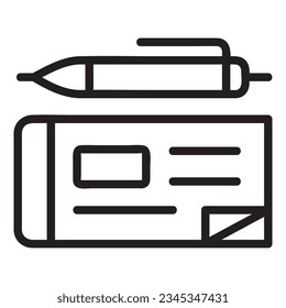 Cheque Vector Icon, Lineal style, isolated on Black and white Background.