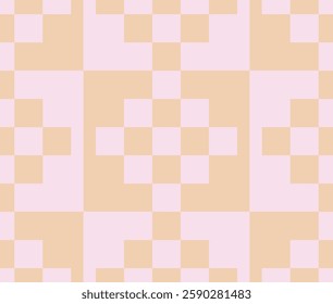 A chequer board plaid made up of large and smaller squares designed to repeat. Artwork includes a pattern tile in the swatches. 