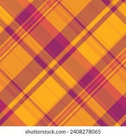 Chequered background textile fabric, motif pattern vector check. Grungy tartan plaid seamless texture in orange and pink color.